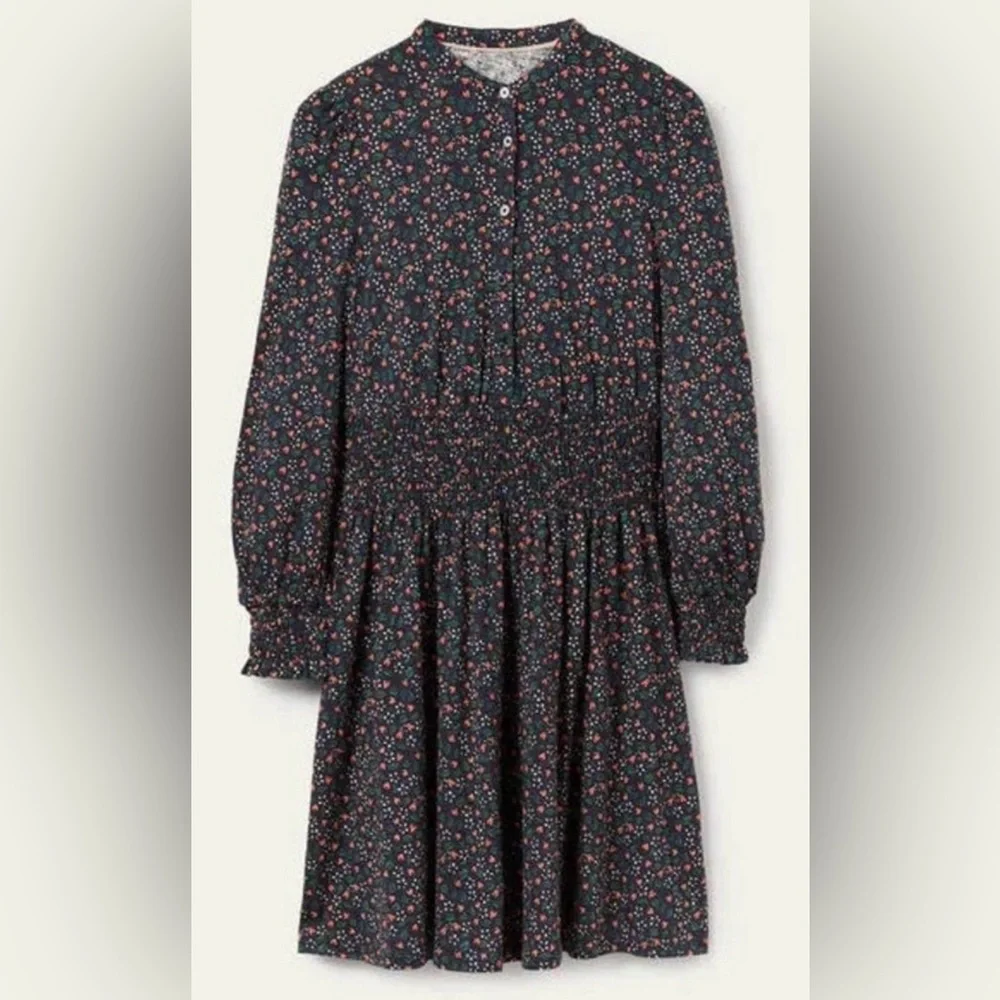 BODEN SMOCKED WAIST DRESS, NAVY, SIZE 10. - Picture 1 of 9